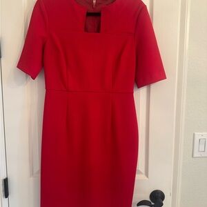 Trina Turk Red Midi Sheath Dress Square Neck